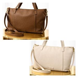 Classic Tote Crossbody Bag - Brown & Cream